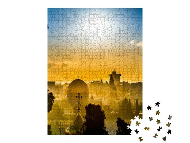 Puzzle 1000 Teile „Dächer von Jerusalem im goldenen Licht des Sonnenuntergangs“
