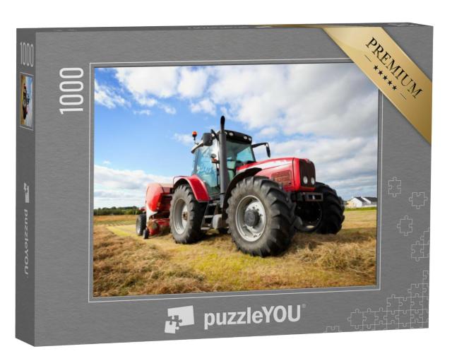 Puzzel 1000 stukjes „Grote tractor verzamelt hooibergen op het veld“