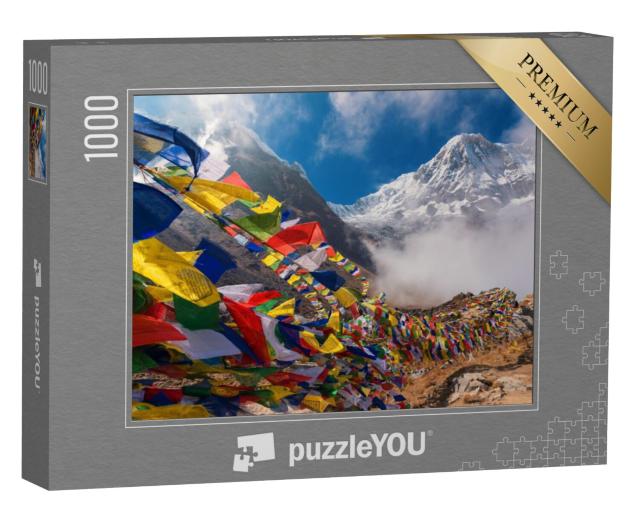 Puzzel 1000 stukjes „Gebedsvlaggen voor Mount Annapurna I, Nepal“