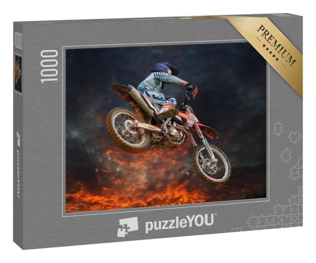 Puzzle 1000 Teile „Motocross-Stunt unter glühendem Abendhimmel“