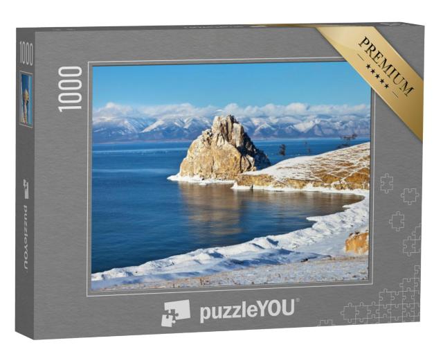 Puzzel 1000 stukjes „Het Baikalmeer in de sneeuw: de Shamanka-rots“