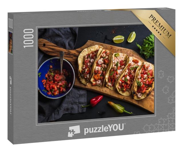Puzzle 1000 Teile „Mexikanische Küche: Shrimp-Tacos mit hausgemachter Salsa“