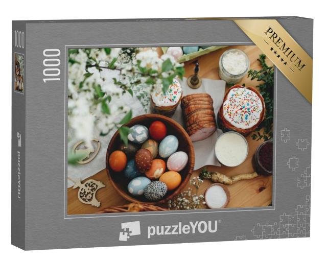 Puzzel 1000 stukjes „Een heerlijk paasontbijt met paaseieren en ham“