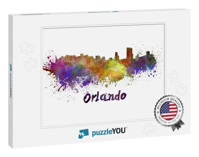 Orlando Skyline in Watercolor Splatters with Clipping Pat... Jigsaw Puzzle