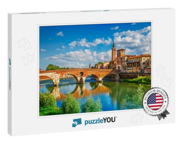 Panoramic View to Bridge Ponte Pietra in Verona on Adige... Jigsaw Puzzle