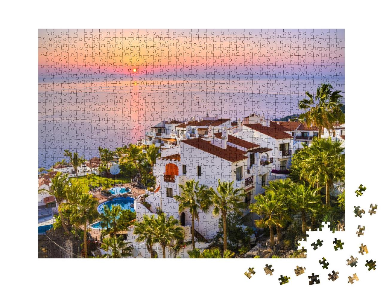 Puzzle 1000 Teile „Sonnenaufgang in Puerto de Santiago Stadt, Teneriffa“