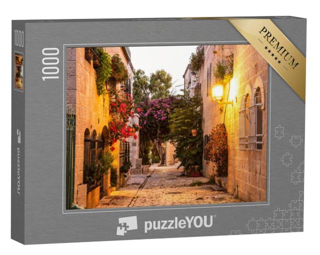 Puzzel 1000 stukjes „Mishkenot Shaananim, oude wijk van Jeruzalem in de avond, Israël“