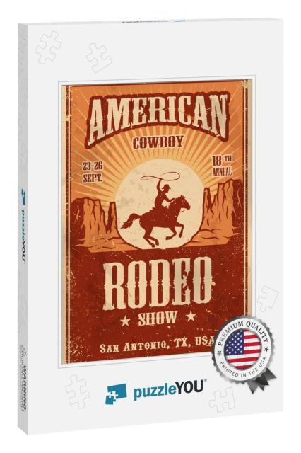 American Cowboy Rodeo Poster with Typography & Vintage Pa... Jigsaw Puzzle