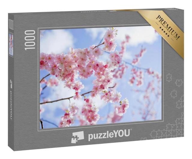 Puzzle 1000 Teile „Sakura: Rosa blühende Kirschbäume im japanischen Frühling“