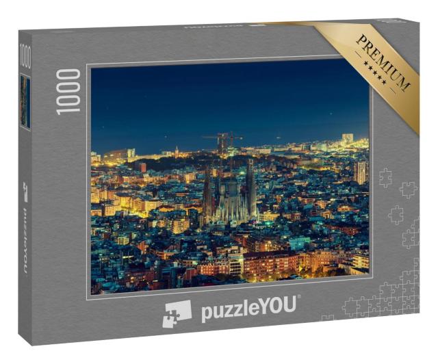 Puzzle 1000 Teile „Panorama der Skyline von Barcelona bei Nacht“