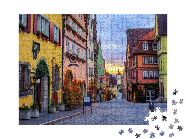 Puzzle 1000 Teile „Bunte Häuser: historische Altstadt von Rotenburg ob der Tauber“