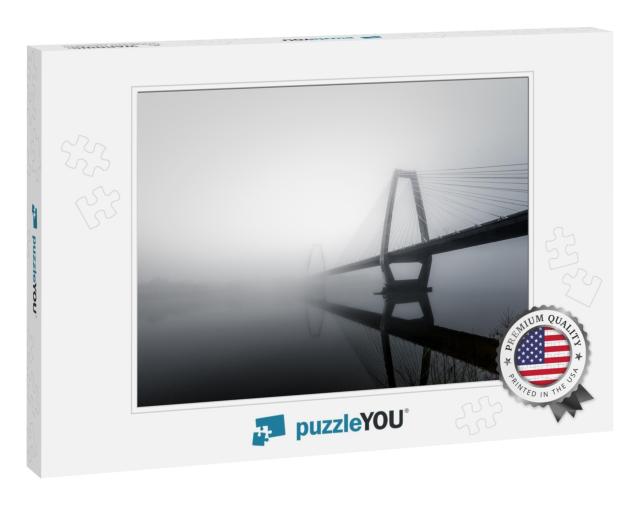 A Grayscale View of Lewis & Clark Bridge Against Covered... Jigsaw Puzzle