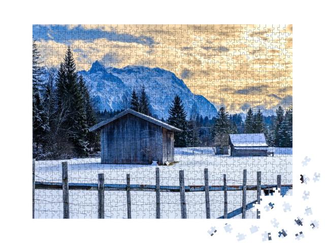 Puzzle 1000 Teile „Winterliches Karwendel- und Wettersteingebirge, Bayern“