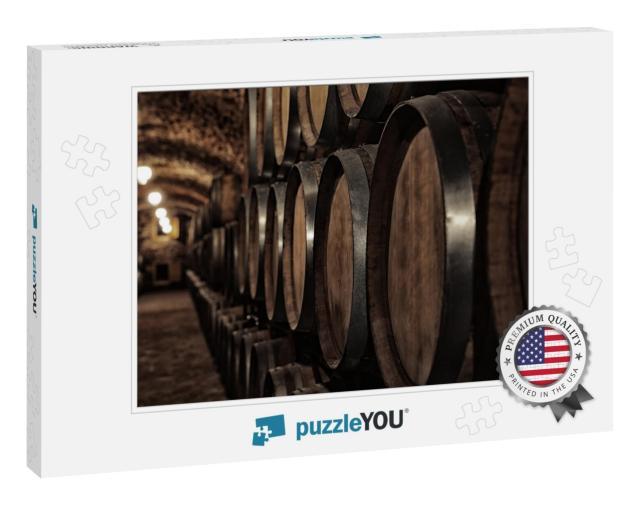 Wooden Barrels with Whiskey in Dark Cellar... Jigsaw Puzzle