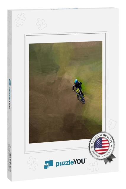 Motocross Jump in an Artistic Painting Illustrations for... Jigsaw Puzzle