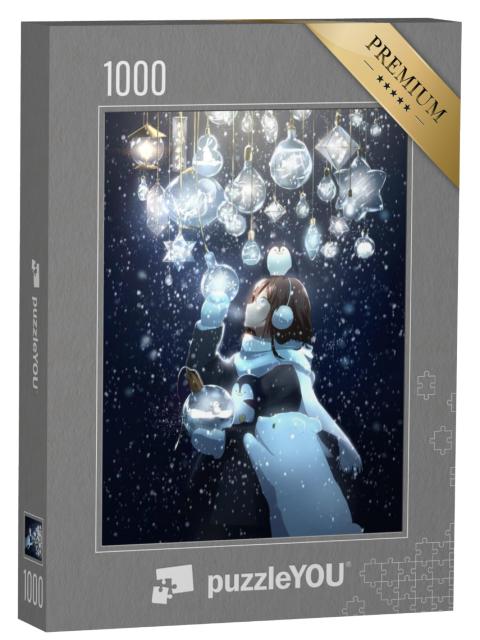 Puzzel 1000 stukjes „Een meisje in anime-stijl met kerst“