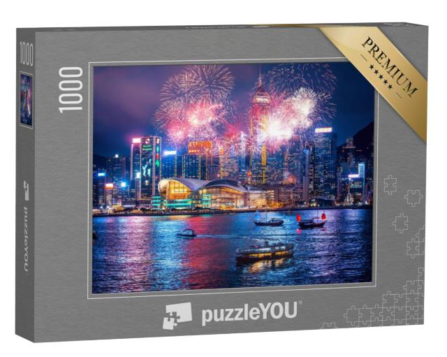 Puzzel 1000 stukjes „Vuurwerk in de Victoria haven van Hong Kong“