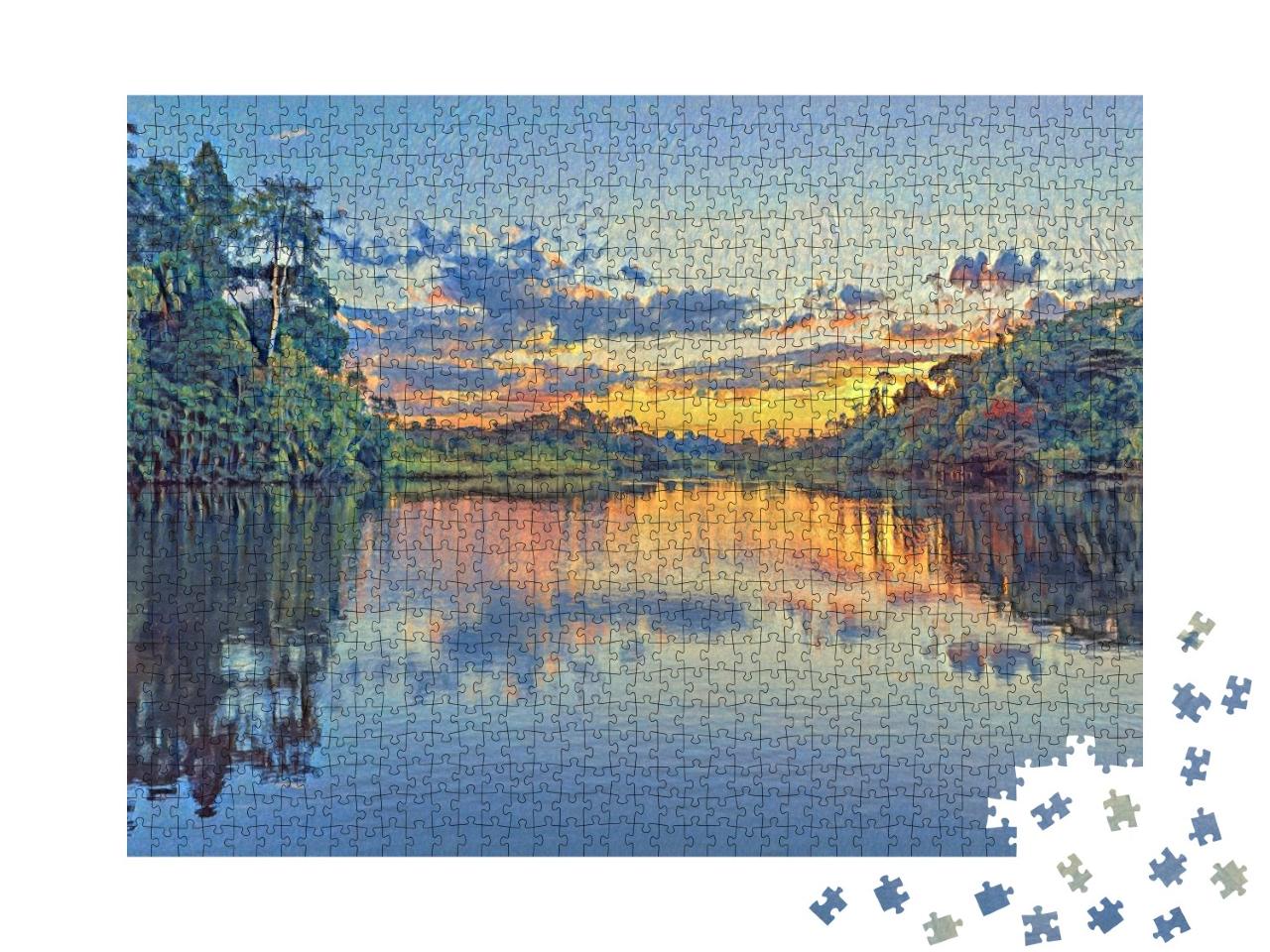 Puzzle 1000 Teile „im Stil von Paul-Cezanne - Sonnenuntergang am Amazonas - Puzzle-Kollektion Künstler & Gemälde“