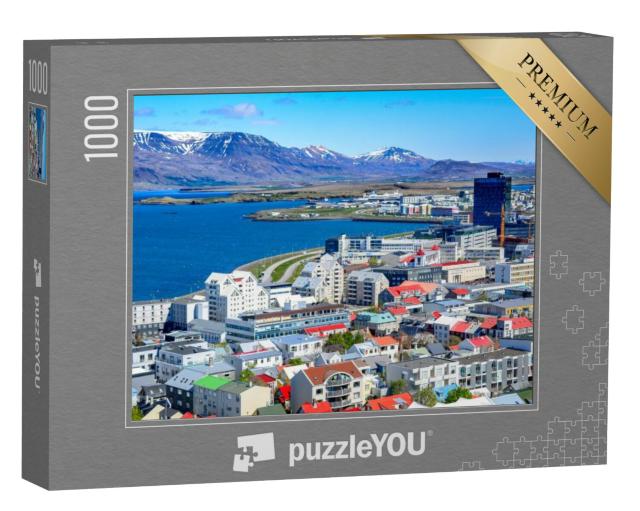 Puzzel 1000 stukjes „Reykjavik, de hoofdstad van IJsland, met uitzicht op de haven en de berg Esja“