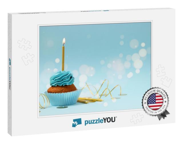 Cupcake with Cream & a Burning Candle for a Birthday or O... Jigsaw Puzzle