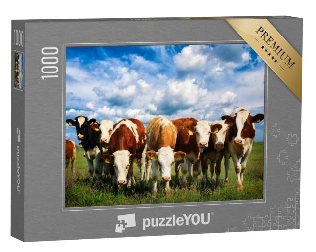 Puzzel 1000 stukjes „Koeien op een groene zomerweide“