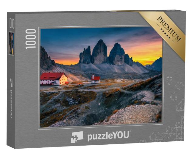 Puzzel 1000 stukjes „Drie toppen met Rifugio Locatelli hut , Dolomieten, Italië“