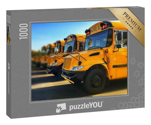 Puzzle 1000 Teile „Gelbe Schulbusse, geparkt in einer Reihe“