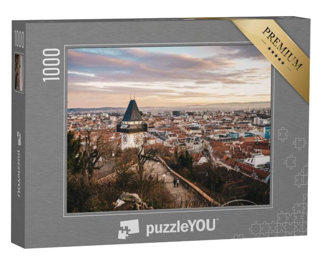 Puzzel 1000 stukjes „Oostenrijk van boven: Zonsondergang in Graz“