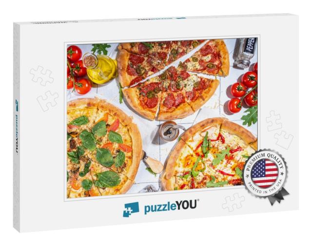 Three Various Pizzas, Served At Home or in Restaurant on... Jigsaw Puzzle