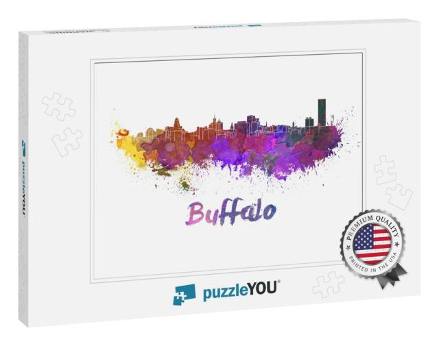 Buffalo Skyline in Watercolor Splatters with Clipping Pat... Jigsaw Puzzle
