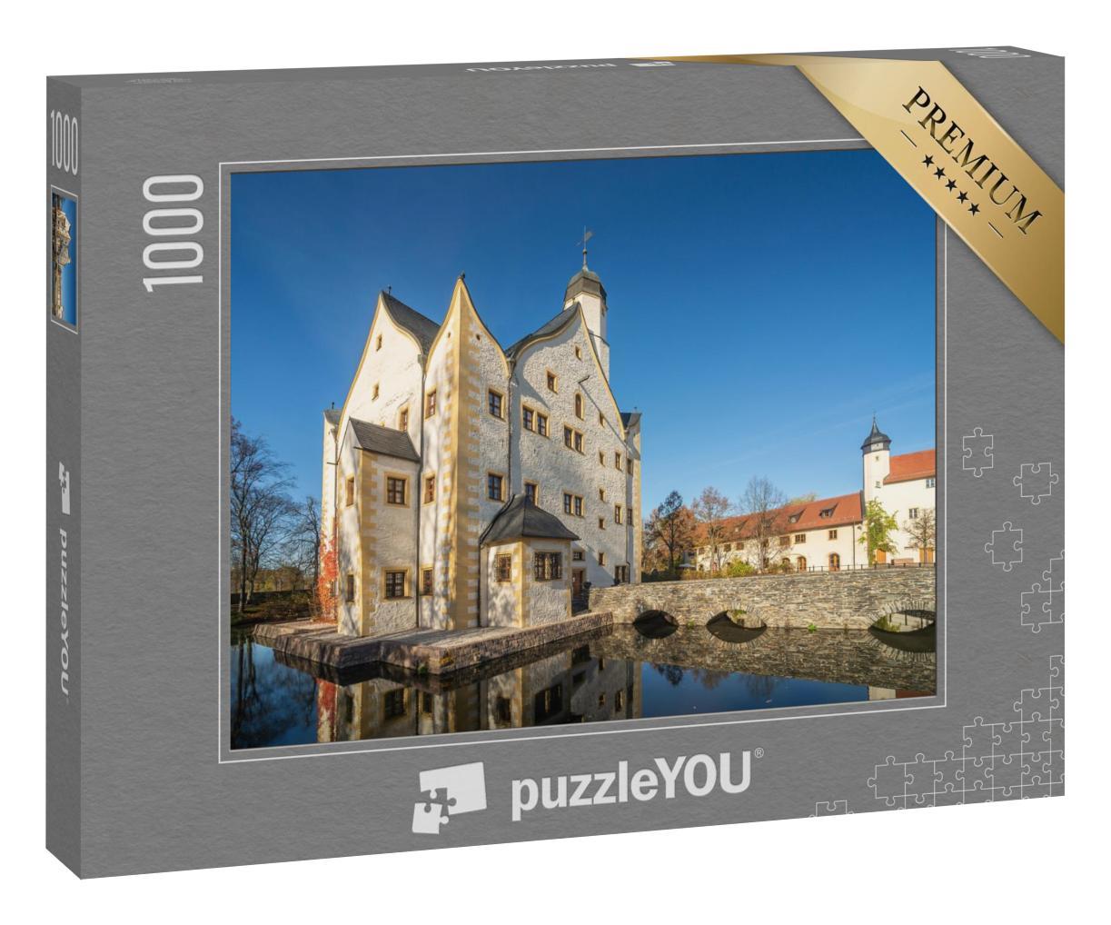 Puzzle 1000 Teile „Wasserschloss Klaffenbach bei Chemnitz, Deutschland“