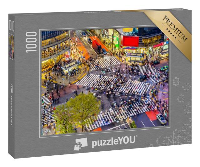 Puzzle 1000 Teile „Ansicht der Shibuya-Kreuzung, einer der belebtesten Zebrastreifen der Welt, Tokio, Japan “