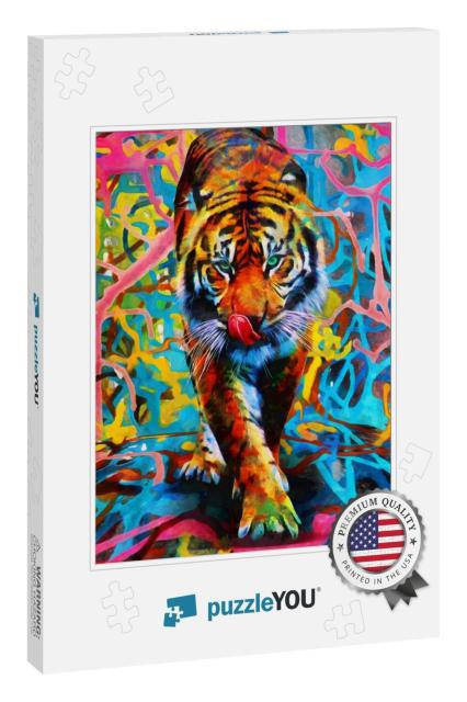 Modern Oil Painting of Tiger, Artist Collection of Animal... Jigsaw Puzzle