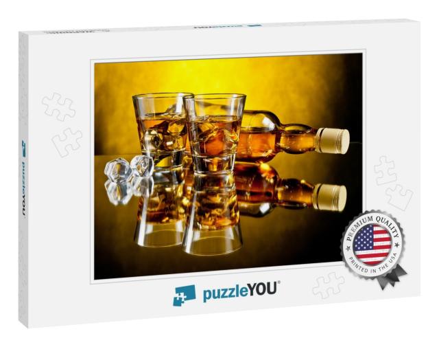Bottle of Whiskey & Two Whiskeys on the Rocks... Jigsaw Puzzle