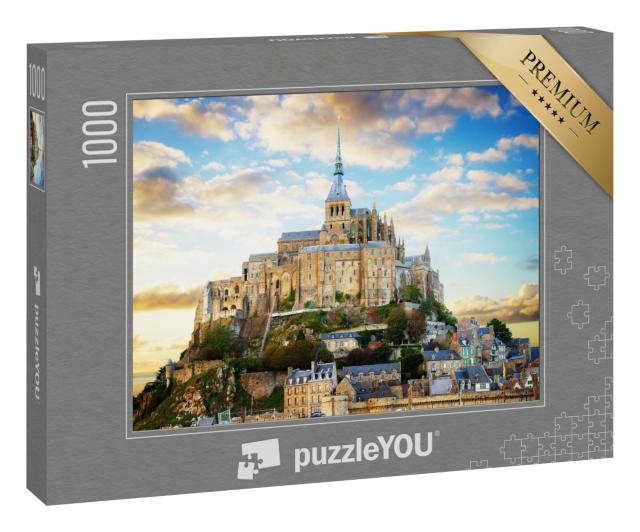Puzzle 1000 Teile „Nahaufnahme des Mont Saint Michel bei Sonnenuntergang, Frankreich“