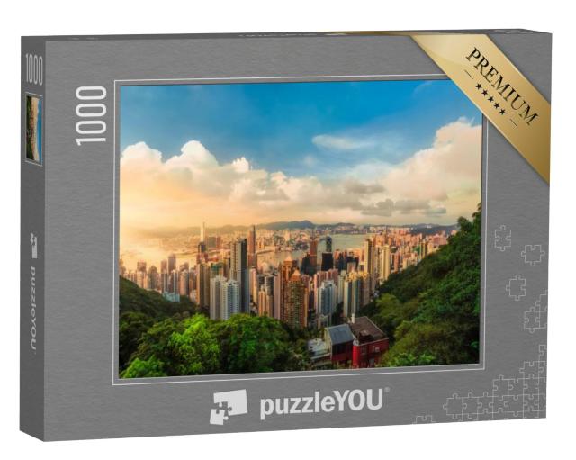 Puzzel 1000 stukjes „Zonsondergang over Victoria Bay in Hong Kong“