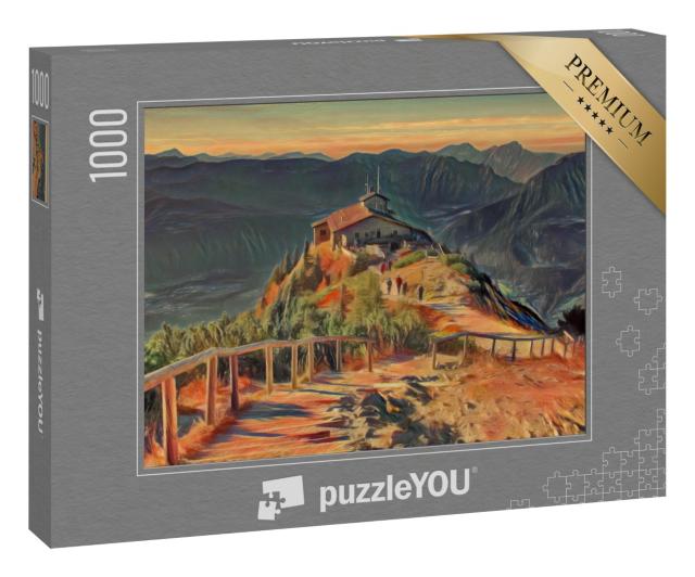Puzzle 1000 Teile „im Stil von Edvard Munch, Der Schrei - Kehlstein Adlerhorst, Berchtesgaden, Bayern“