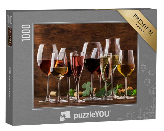 Puzzel 1000 stukjes „Wijnproeverij met verschillende wijnen en mousserende wijnen“