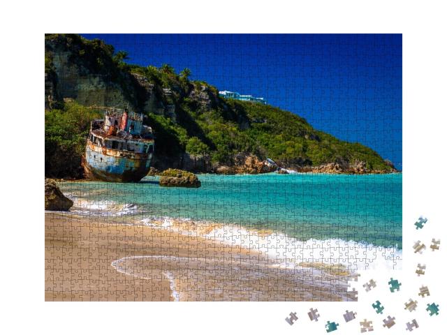 Puzzle 1000 Teile „Schiffswracks am Strand von Anguilla, Karibik“