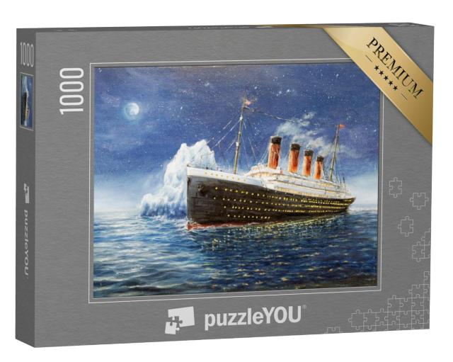 Puzzel 1000 stukjes „Olieverfschilderij: De Titanic botst op de ijsberg“