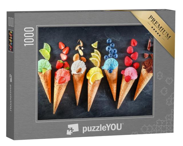 Puzzel 1000 stukjes „Zoet ijs zoals chocolade, citroen, limoen, amandel, aardbeien, vanille“