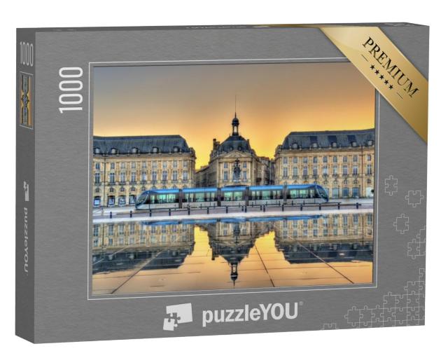 Puzzel 1000 stukjes „Place de la Bourse weerspiegeld vanaf het waterniveau in Bordeaux - Frankrijk, Gironde“