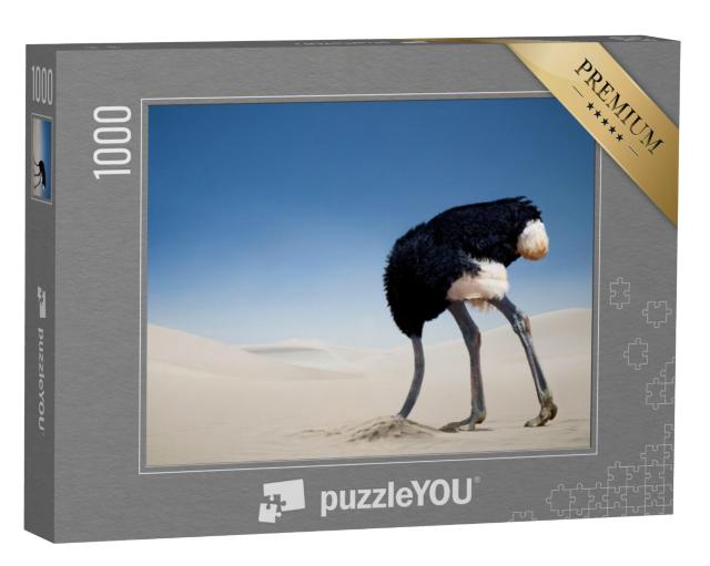 Puzzel 1000 stukjes „Struisvogel begraaft zijn kop in het zand, Tsavo East National Park, Kenia, Afrika“