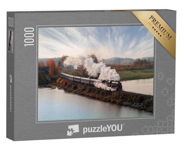 Puzzel 1000 stukjes „Vintage stoomlocomotief in het herfstlandschap“