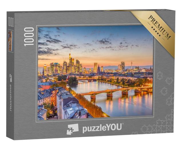 Puzzel 1000 stukjes „Prachtig uitzicht op Frankfurt am Main in de schemering“