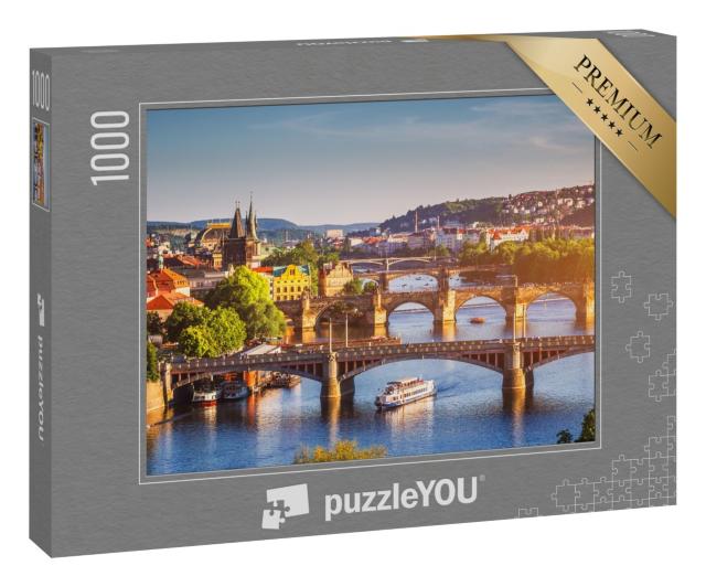 Puzzle 1000 Teile „Sonnenuntergang über der Karlsbrücke in Prag, Moldau, Tschechische Republik“
