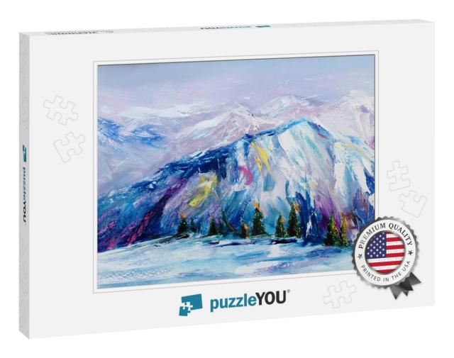 Mountain, Hills & Mount Chain Landscape, Oil on Canvas, P... Jigsaw Puzzle