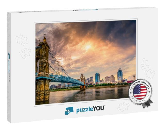 Panoramic View of John A. Roebling Suspension Bridge Over... Jigsaw Puzzle