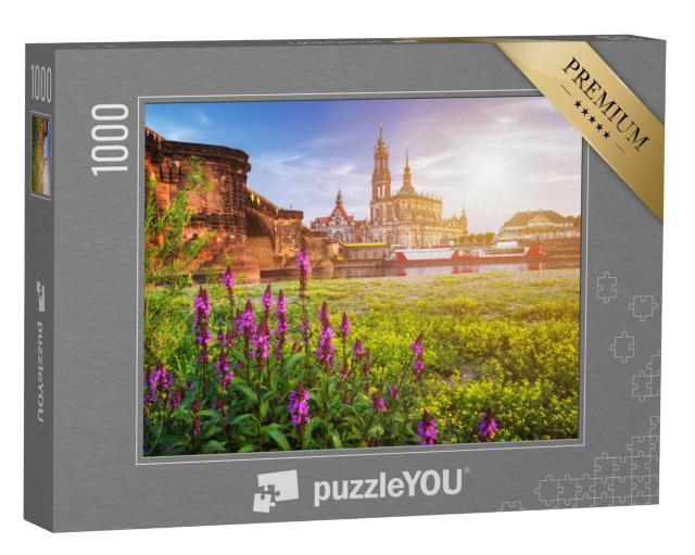 Puzzel 1000 stukjes „De skyline van Dresden met de Elbe en de Augustusbrug, Duitsland“