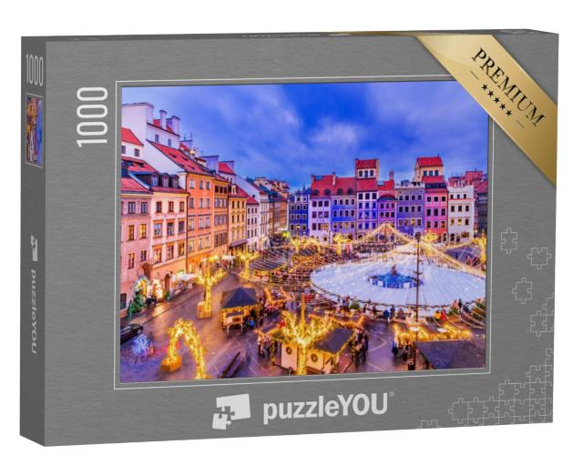 Puzzel 1000 stukjes „Schaatsbaan en kerstmarkt in het oude centrum van Warschau, Polen“